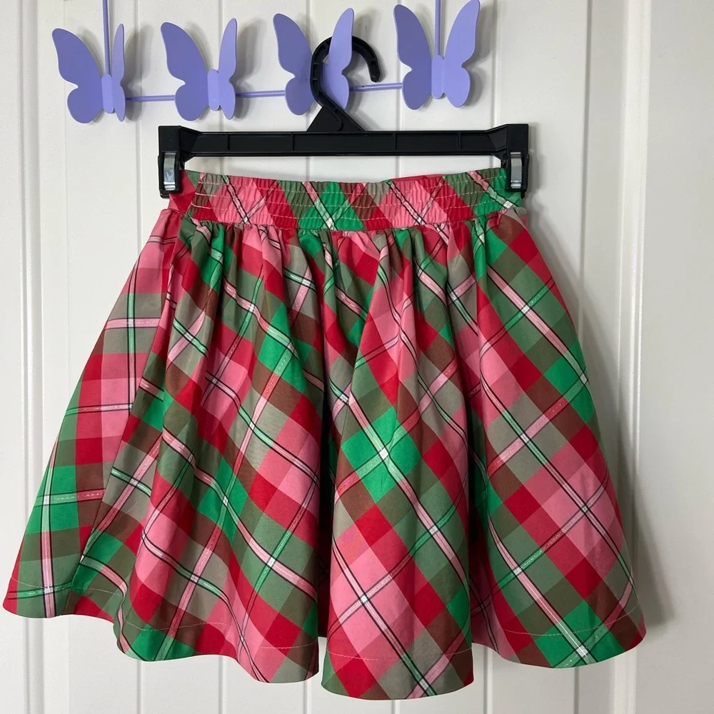 NWOT Oshkosh B’gosh girl’s red pink green checkered plaid pull‎ on lined skirt 5